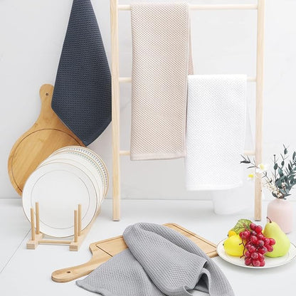 Homaxy 100% Cotton Waffle Weave Kitchen Dish Towels, Ultra Soft Absorbent Quick Drying Cleaning Towel, 13 x 28 Inches, 24-Pack, White