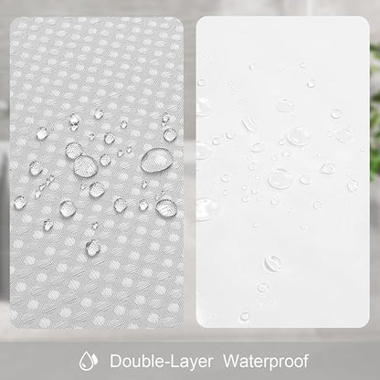 3 in 1 Stall Half Size Light Grey Shower Curtain Set-36 W x 72 H, Modern Waffle Waterproof Fabric and PEVA Liner Set with Stainless Steel Hooks