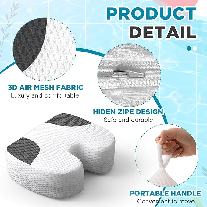 Suzile 2 Pcs Hot Tub Booster Seat Weighted Spa Bathtub Booster Inflatable Cushion Quick Dry Non Slip Bottom Portable Seat with 3D Air Mesh Cover Tub Accessory for Adult Indoor Outdoor(White Grey)