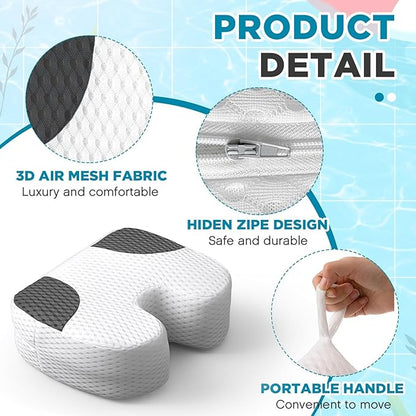 Suzile 2 Pcs Hot Tub Booster Seat Weighted Spa Bathtub Booster Inflatable Cushion Quick Dry Non Slip Bottom Portable Seat with 3D Air Mesh Cover Tub Accessory for Adult Indoor Outdoor(White Grey)