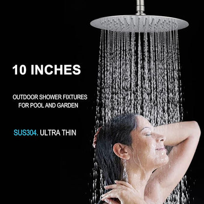 SS304 Shower Faucet Set - Outdoor Kit - Outdoor Fixtures with Brushed Nickel Shower Head & Handheld Spray, High Pressure