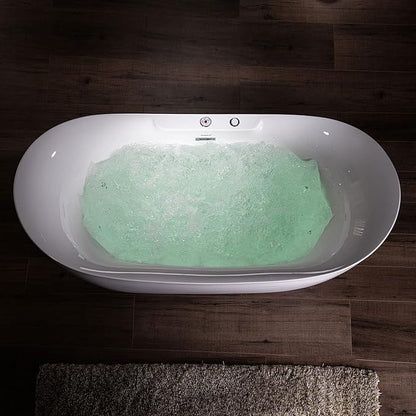WOODBRIDGE 72" x 35-3/8" Whirlpool Water Jetted and Air Bubble Freestanding Heated Soaking Combination Bathtub with LED control panel, BJ400