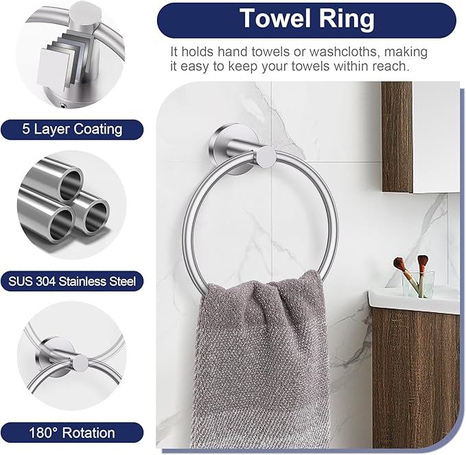 5-Piece Towel Bar Set Brushed Nickel Bathroom Hardware Accessories Set Upgraded Toilet Paper Holder with Shelf Towel Holder Set for Bathroom Stainless Steel Wall Mounted
