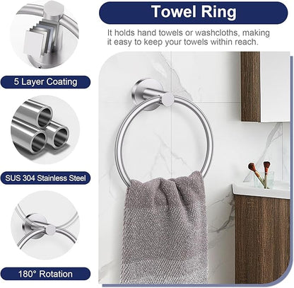 5-Piece Towel Bar Set Brushed Nickel Bathroom Hardware Accessories Set Upgraded Toilet Paper Holder with Shelf Towel Holder Set for Bathroom Stainless Steel Wall Mounted