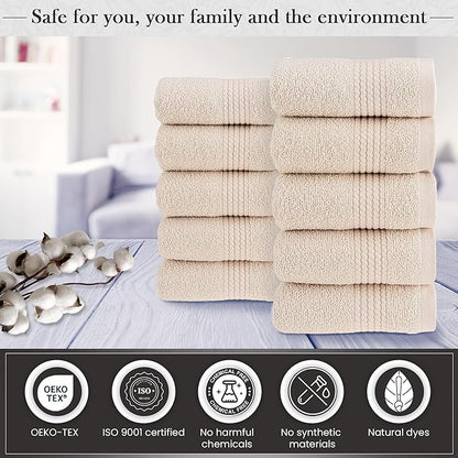 HALLEY Turkish Cotton Towels (Pack of 10) Washcloths Super Soft Highly Absorbent 100% Cotton Fingertip Towels for Bathroom and Kitchen for Mother’s Day (Ivory White)