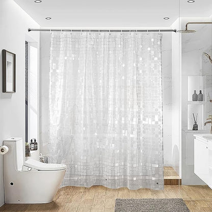 NTBAY EVA Semi-Transparent Clear Shower Curtain with Geometric, Water-Repellent Liner with 3 Magnets for Bathroom, 72x72 Inches