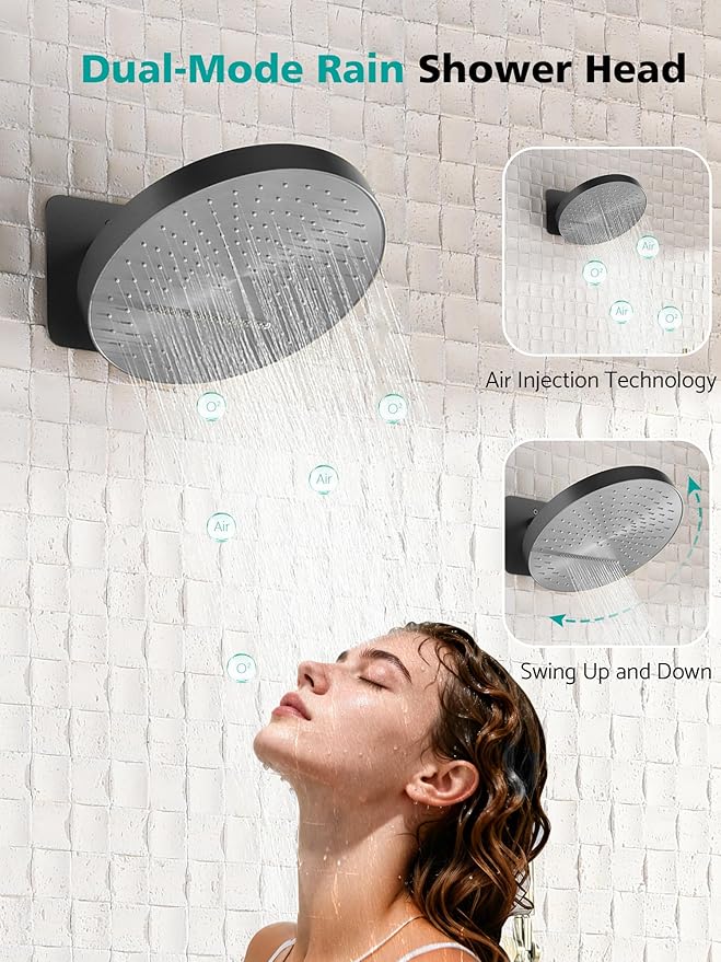 Lefton Shower System in Fahrenheit Display (Battery-free), 13” Overhead Round Rainfall Shower Head with All-in-one Handheld Spray Showerhead, 4-in-1 Control System, SSWM2501 (Grey)