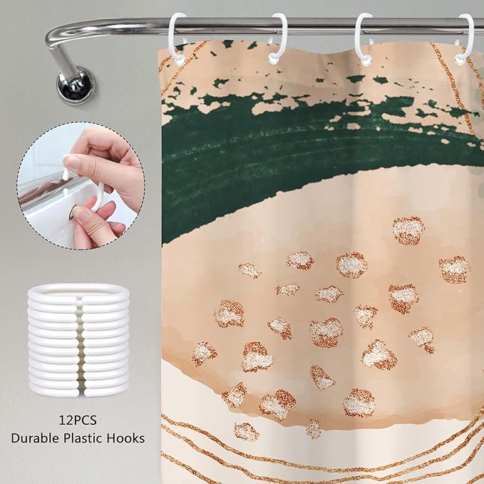 Boho Shower Curtain 72Wx84H Extra Long Bohemian Modern Mid Century Abstract Sage Green Tropical Palm Leaves Plant Bathroom Decor Minimalist Geometric Bath Curtain Fabric Polyester 12 Pack Hooks