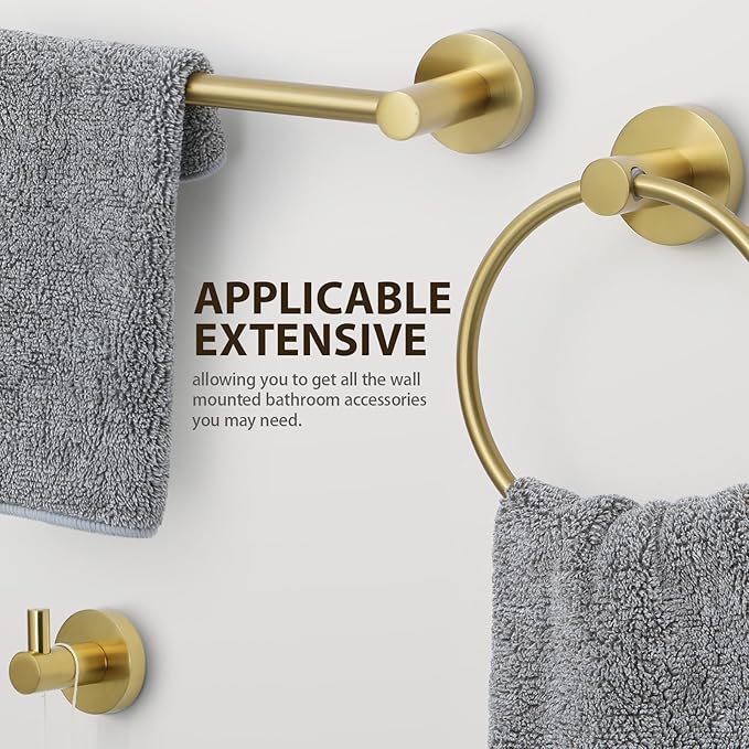 Brushed Gold Bathroom Hardware Set 4 Piece Towel bar Set,Towel Rack for Bathroom Wall Mounted Adjustable Expandable 24 inch Towel Holder Robe Hook Towel Ring Toilet Paper Holder