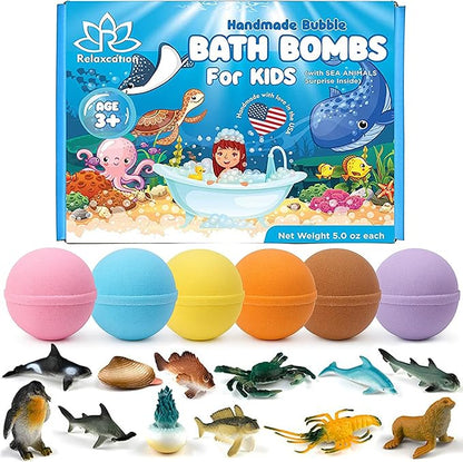 Made in USA Bath Bombs for Kids Surprise Toys Inside SEA Animals - 36 Ocean Toys Like Shark or Jellyfish | Natural Safe Bath Bombs Gift Set for Girls & Boys - Multicolored Organic Bubble Bath
