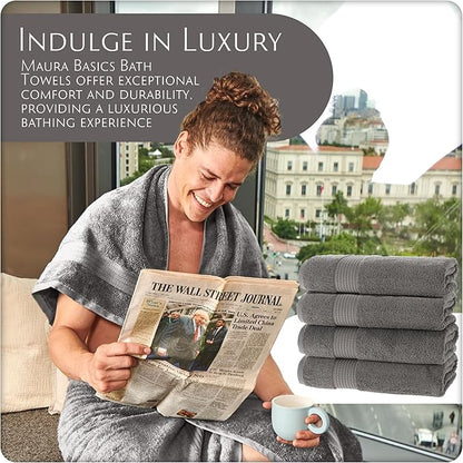 MAURA Basics Performance Bath Towels 100% Turkish Cotton with Hook Loops. Extra Large Luxury Absorbent Plush Towel Sets for Bathroom, Daily Use American Standard Size 27”x54”, Space Gray