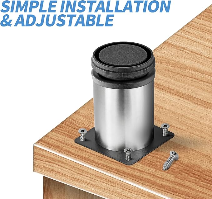 3 Inch Metal Furniture Legs Stainless Steel Adjustable Legs Silver Table Legs Round Cabinet Legs for Coffee Table Cabinet Desk Sofa Shelves, Pack of 4