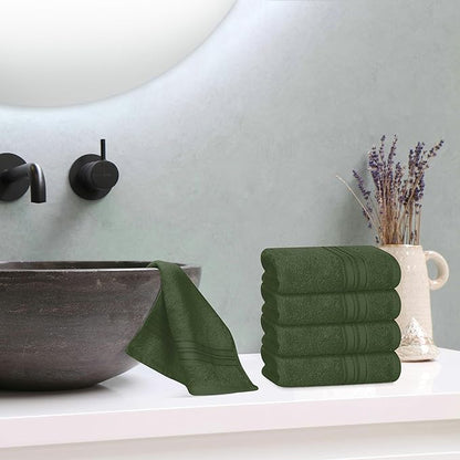 BOUTIQUO Ultra Soft Cotton Washcloths, Contains 12 Piece Face Cloths 12x12 inch, Ideal for Everyday use Face Towels, Compact & Lightweight Multi Purpose Washcloths - Olive Green