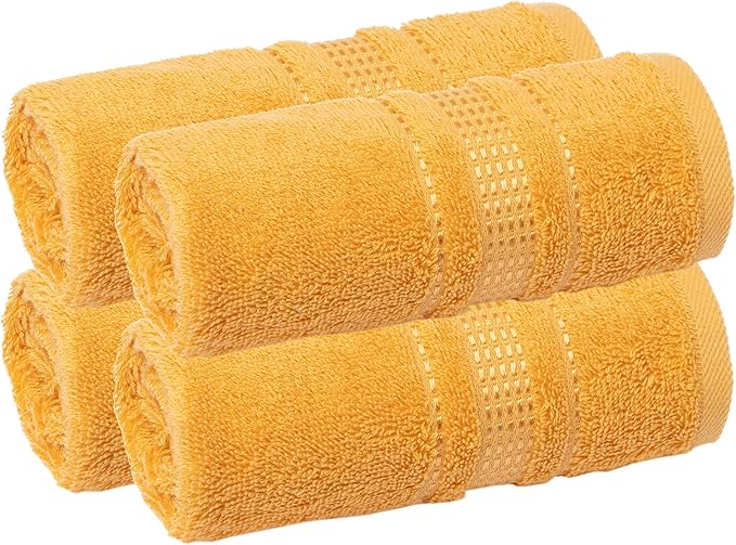 Melissa Linen, Fingertip Towels 4 Pack, 100% Turkish Cotton, Small Hand Towels for Body and Face, 12 x 18 in, Soft and Absorbent, Quick Dry, (Yellow Fingertip Towels)