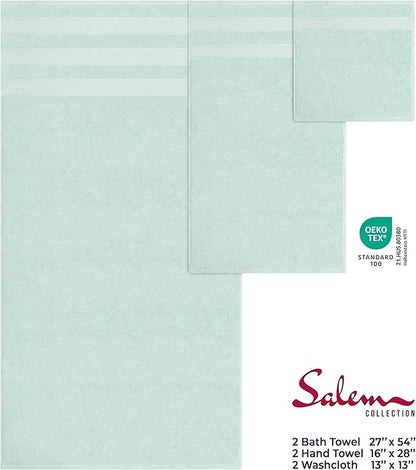 American Soft Linen Salem Turkish Bath Towel Set, 100% Cotton 600 GSM 6 Piece Towels for Bathroom, 2 Bath Towels 2 Hand Towels 2 Washcloths, Mint