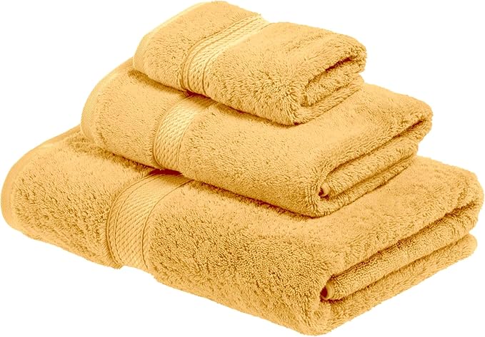 BLUENILEMILLS Madison Egyptian Cotton Towels, Towel Set for Bathroom, Shower, Hotel, Plush, 800 GSM, Highly Absorbent and Ultra-Soft Towels, Bath Essentials, 3 Piece Assorted Towel Set, Gold