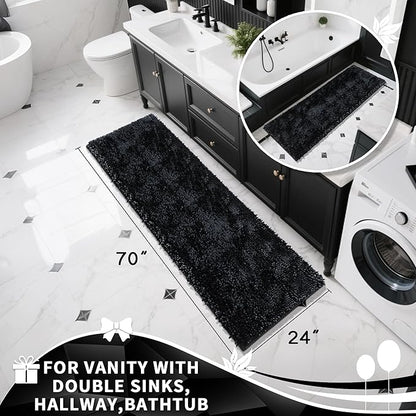 Yimobra Long Bathroom Rugs Runner 70x24 Inch, Extra Thick Soft Absorbent Chenille Bath Mat, Non Slip Machine Washable, Quick Dry Bath Rugs for Bathroom Floor, Tub and Shower, Black