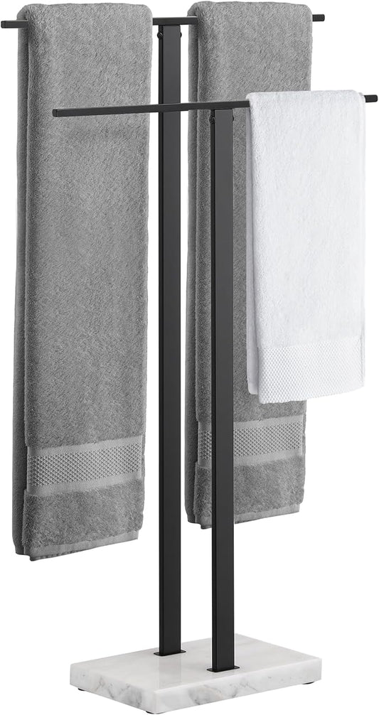 KES Standing Towel Rack, 2-Tier Towel Racks for Bathroom Freestanding with Marble Base, Upgrade Steady Design, SUS304 Stainless Steel Matte Black, BTH217-BK