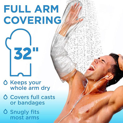 100% Waterproof Cast Covers for Shower Arm Adult - Tight Seal - 2pk Reusable Cast Protectors - Full Arm Bag Sleeves - Strong and Durable