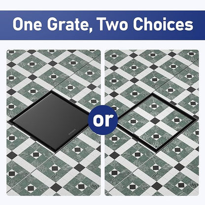 Square Shower Drain 8", Matte Black Floor Drain with Tiled Insert Grate & Hair Strainer, 304 Stainless Steel Bathroom 2-in-1 Tiled in Drain, CUPC Certified (Matte Black, 8'')