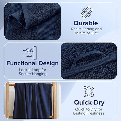 Comfort Spaces Turkish Bathroom Towel Set 6 Piece Luxury Bath Towel Set 2 Hand Towel for Bathroom 2 Washcloth 2 Large Bath Towel Sets Long Staple Ultra-Soft Quick Dry Towel Set Navy Blue