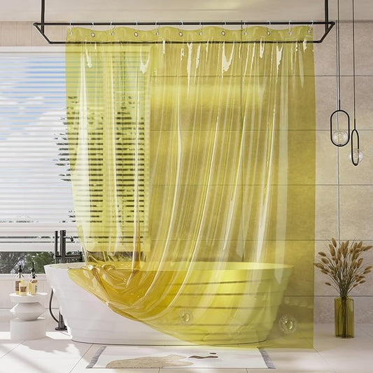 AmazerBath Yellow Shower Curtain Liner Heavy Duty, 100% EVA Clear Shower Curtain and Liner 2-in-1, 72x72 Luxury Plastic Weighted Bathroom Shower Liner, 12 Rustproof Grommets & 3 Heavyweight Stones