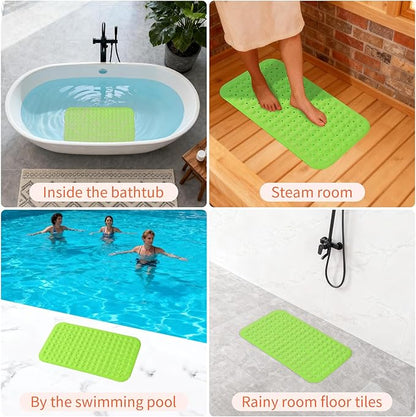 Anti-Slip Bathtub Shower mat, 27.5×14.5（Approximately 70×37cm） inch Soft Oversized Machine Washable Non-Slip Bathtub mat with Drainage Holes, Bathroom Floor Suction Cup.（1-Opaque Pea Green）