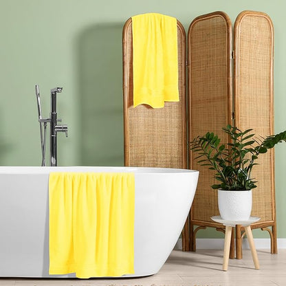 BELZZI Home Ultra Soft 4 Pack Oversized Bath Towel Set 27x54, Cotton Compact Bath Towels, Highly Absorbant Eco-Friendly Quickdry & Lightweight Towel, Ideal for Gym Travel Camp Pool - Lime Yellow