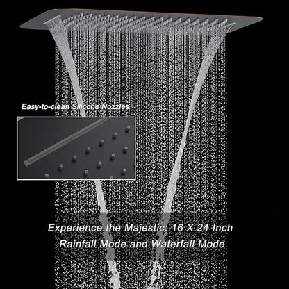 Temperature Display Oil Rubbed Bronze Shower System with 16X24 inch Ceiling Mounted Shower Head(Rain & Waterfall Modes), with 6 PCS Body Jet and Handheld Spray