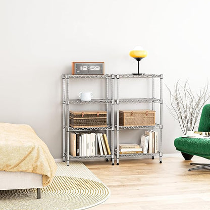 IZEUK 4 Tier Steel Storage Shelves, Heavy Duty Metal Shelf Wire Shelving Rack for Pantry, Kitchen, Living Room, or Office Organization (11.8" D x 21.7" W x 39.5" H, 1000LBS, Chrome)