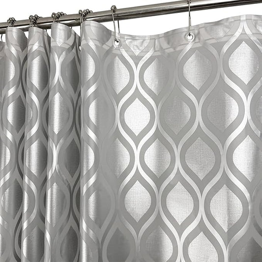 Plastic Shower Curtain Liner, Silver Striped Pattern, Waterproof Printed PEVA Shower Curtain with Design, Rustproof Grommets, Standard Size 70x72 Bathtub Curtain for Bathroom (Pack of 1)