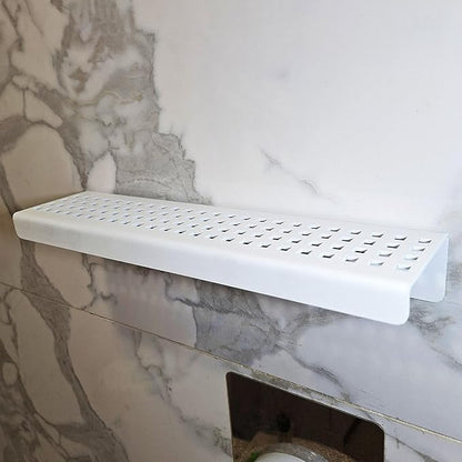 SereneDrains Stainless Steel Matte White Shower Shelf for Inside Shower Drill in Wall Mount Small Bathroom Shelf Decor Organizer Rack Caddy Floating (Matte White, 24 Inch)