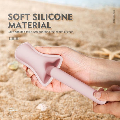 MarcZero 11Pcs Silicone Beach Toys,Modern Baby Beach Toys,Travel Friendly Beach Set,Silicone Bucket, Shovel, 8 Sand Molds, Beach Bag,Silicone Sand Toys for Toddlers, Kids (Pink)