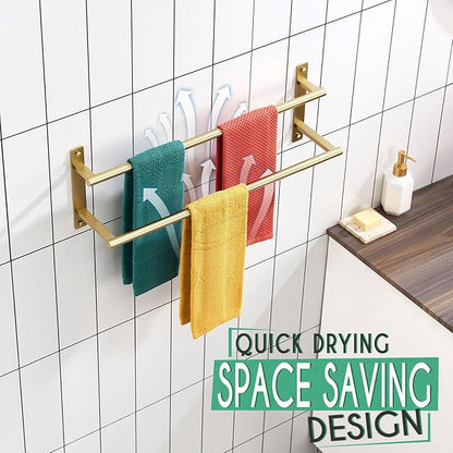 KOKOSIRI 20 Inch Bathroom Towel Racks Double Towel Bar Bath Towel Holder Towel Hanger Towel Shelf Wall Mount Stainless Steel Brushed Gold B5010BG-L20