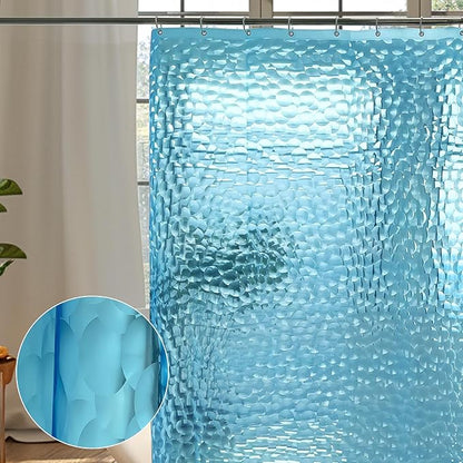 WELTRXE EVA 8G Shower Curtain Liner, 72x72 Inch 3D Clear Blue Bubble Heavy Duty Waterproof Shower Curtain Liner with Magnets Thick Plastic Shower Curtains Weighted Bathroom Shower Liner, 12 Hooks