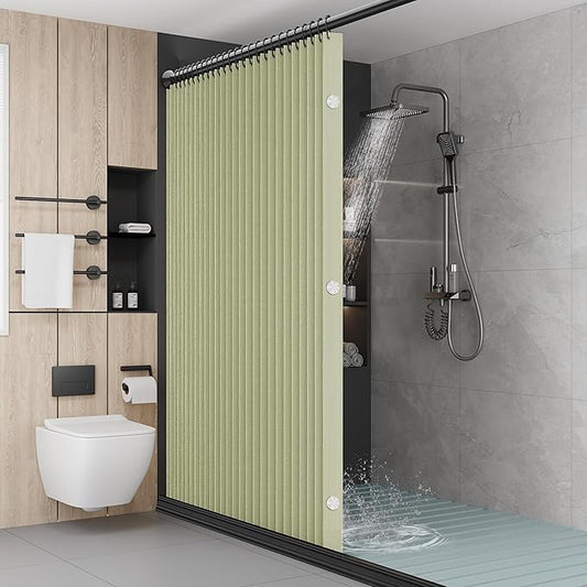 Bathroom Magnetic Folding Shower Curtain, Accordion-Style Shower Curtain, Suitable for Shower Rooms, bathtubs, Hotels or Apartments (Green, W:70*H79.5Inch)