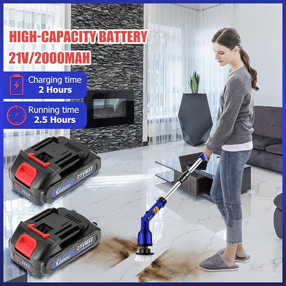 Lalafancy Bathroom Scrubber Electric with 2 Batteries, 1000RPM Cordless Spin Scrubber with 6 Replaceable Heads, Power Shower Cleaning Brush for Shower, Tile, Sink, Window, Floor, Tub, Grout