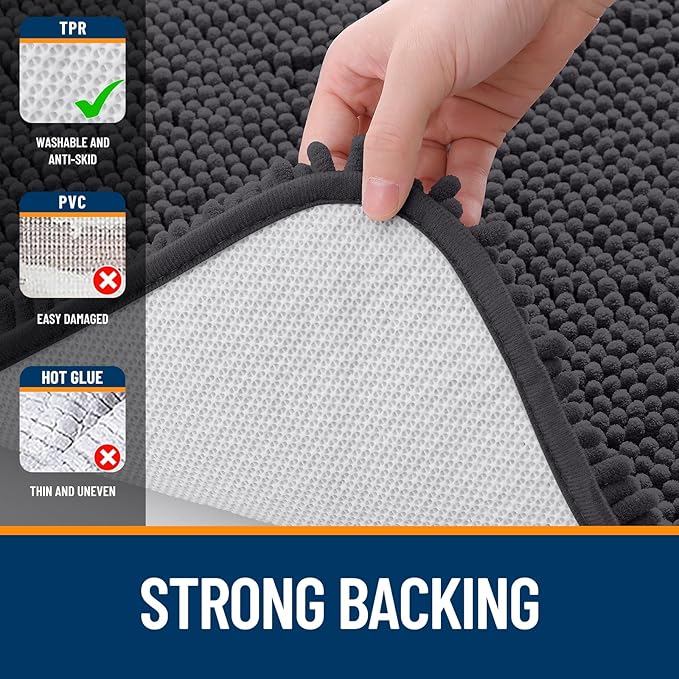OLANLY Bathroom Rugs 44x32, Extra Soft Absorbent Chenille Bath Rugs, Rubber Backing Quick Dry, Machine Washable Bath Mats for Bathroom Floor, Tub and Shower, Home Decor Accessories, Dark Grey
