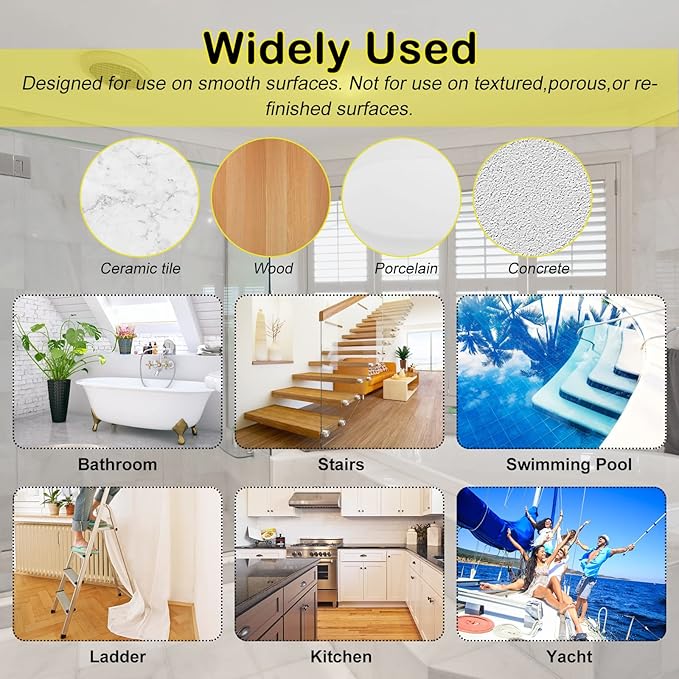 S&X Non Slip Bath Stickers,Gritty Textured Slip-Resistant Treads,0.75-Inch by 11-Inch,12 Strips Per Pack (Yellow)