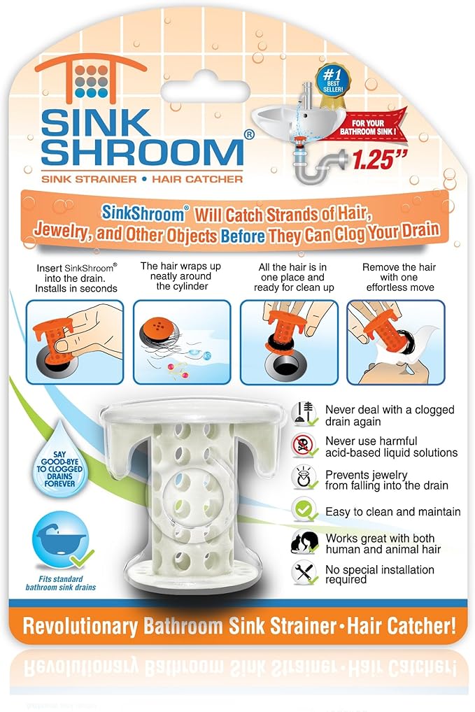 SinkShroom The Revolutionary Sink Drain Protector Hair Catcher/Strainer/Snare, White