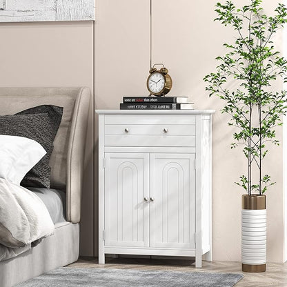 Giantex Bathroom Storage Cabinet with Drawer - Floor Cabinet with Doors, Adjustable Shelf, Storage Organizer for Entryway, Laundry Room, Kitchen, Living Room, Bedroom, Freestanding Cupboard (White)