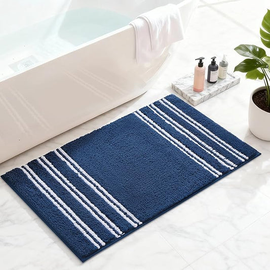 Kmson Bathroom Rugs Mat, 36"x24" Ultra Soft Washable Shaggy Chenille Bath Rugs, Non-Slip Fluffy Thick Water Absorbent Microfiber Mat for Bathtub, Sink and Shower, Navy Blue