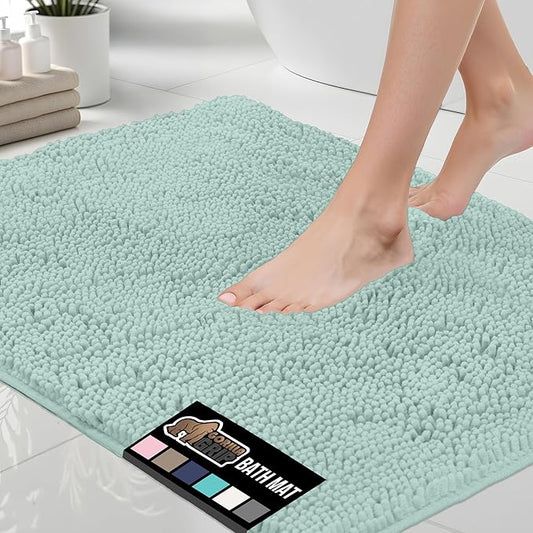 GORILLA GRIP Bath Rug Mat 44x26, Soft Absorbent Chenille, Quick Dry Microfiber Mats, Rubber Backing Washable Shower Floor Rugs, Bathmat Runner, US Designed Bathroom Home Decor Accessories Seablue