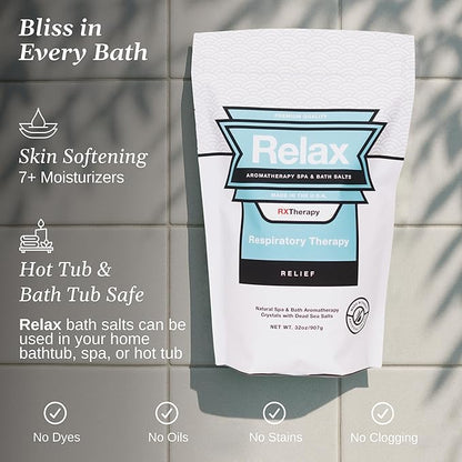 Relax Spa & Bath, Epsom & Dead Sea Salts, Aromatherapy Bath Salts for Hot Tub, Bath, or Spa, Infused with Magnesium, Respiratory Therapy