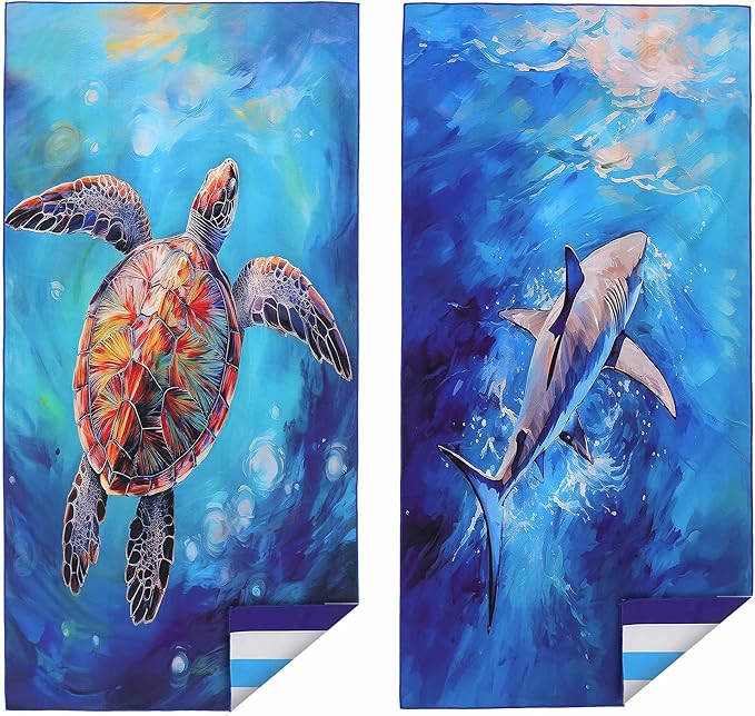 Microfiber Extra Large, Oversized Turtle Beach Towels (70''x35'') - 2 Pack XL Quick Dry Striped Towels for Adults ，Sand Free for Pool, Spa, Swim & Travel - Ultra Absorbent & Lightweight