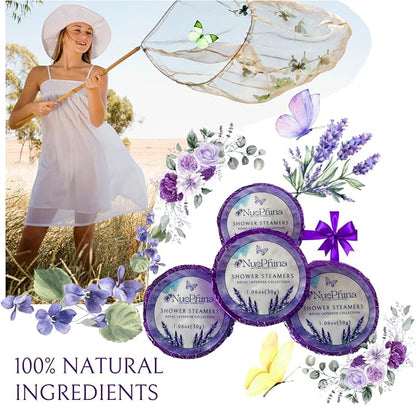 LUXURY LAVENDER SHOWER STEAMERS, 100% Natural Ingredients with Pure Essential Oils. Long Lasting Steamer for a Calming Aromatherapy Spa-Like Experience. The Affordable Premium Self-Care Gift for Women