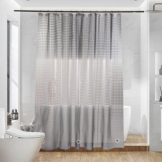 NTBAY EVA Semi-Transparent Clear Shower Curtain with Gray and White Gradient, Water-Repellent Liner with 3 Magnets for Bathroom, 72x72 Inches