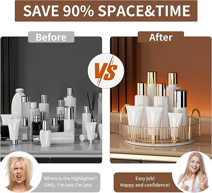 YCIA&DONE 360 Rotating Makeup Organizer and Storage for Vanity Countertop 1 Tier, High Capacity Cosmetic Skincare Perfume Organizers for Dresser Bathroom Fridge Lazy Susan (Amber Gold)