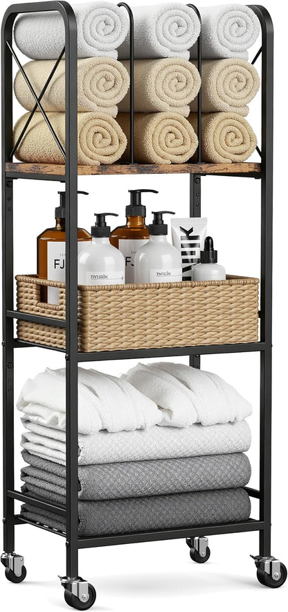 niffgaff 3-Tier Movable Towel Rack, Free-Standing Towel Holder with M-Shaped Detachable Dividers, for Bathroom, Pool