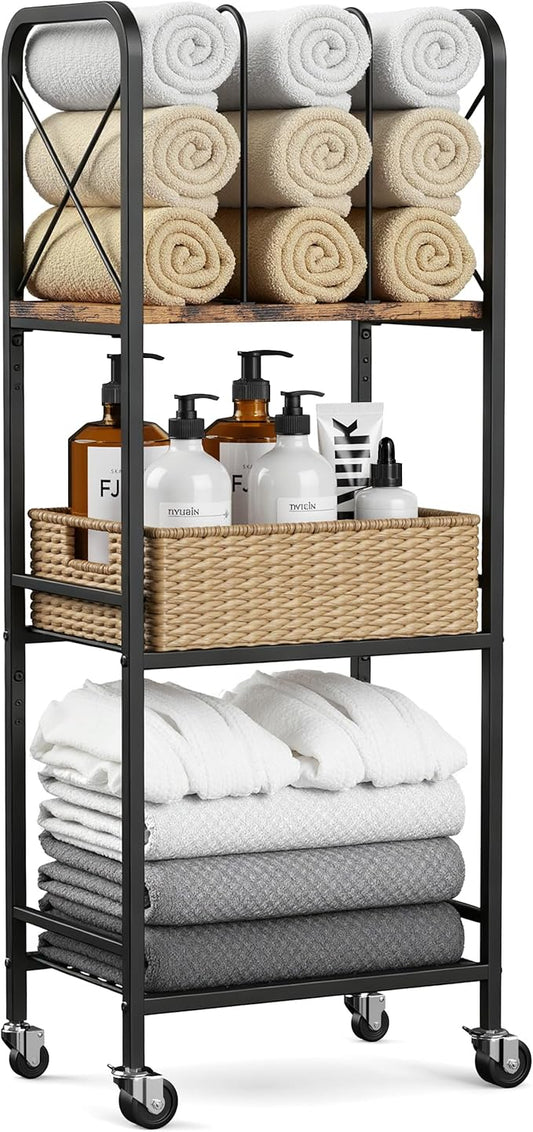 niffgaff 3-Tier Movable Towel Rack, Free-Standing Towel Holder with M-Shaped Detachable Dividers, for Bathroom, Pool
